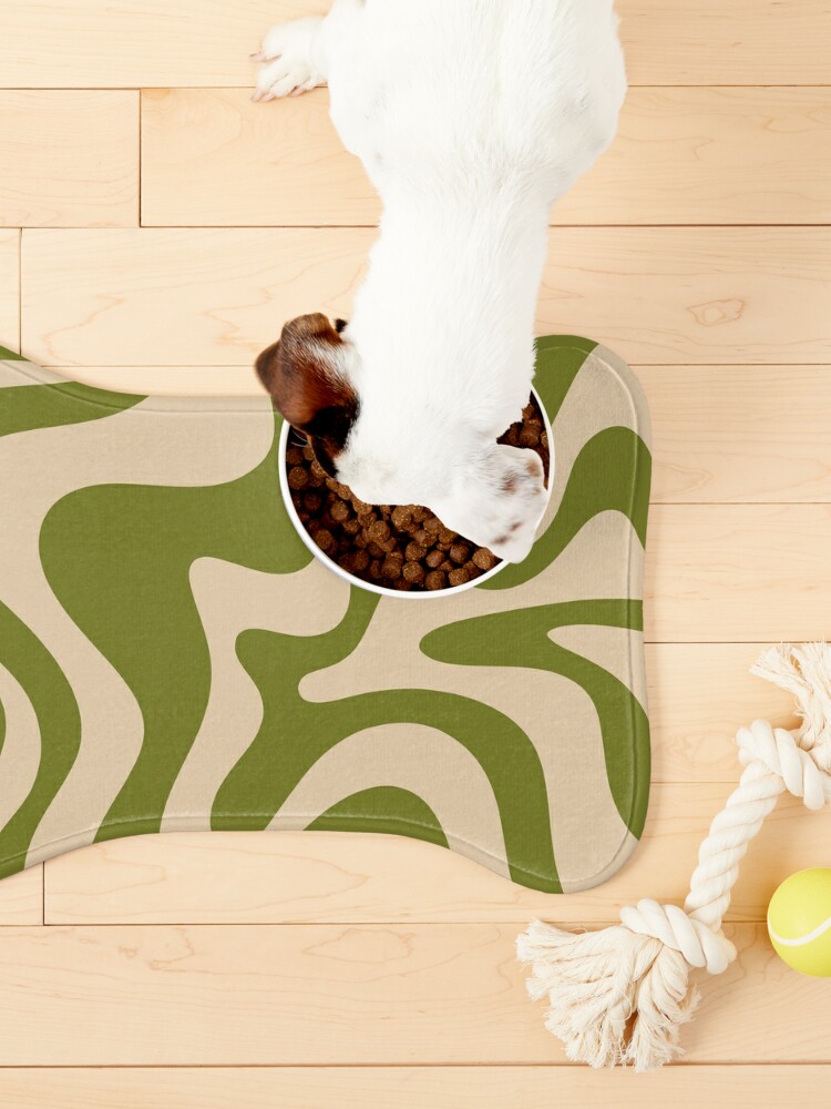 Alternate view of Retro Liquid Swirl Abstract Pattern in Mid Mod Beige and Olive Green Pet Mat