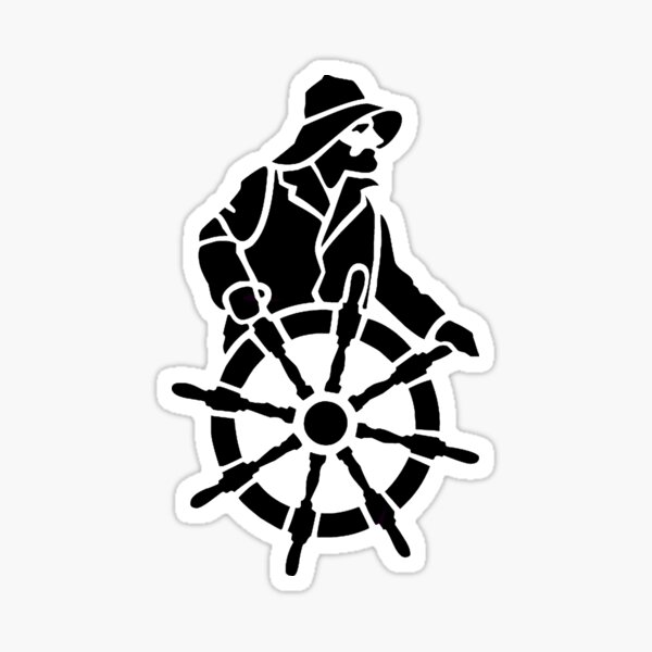Vintage Captain at Ship's Wheel Nautical Sticker