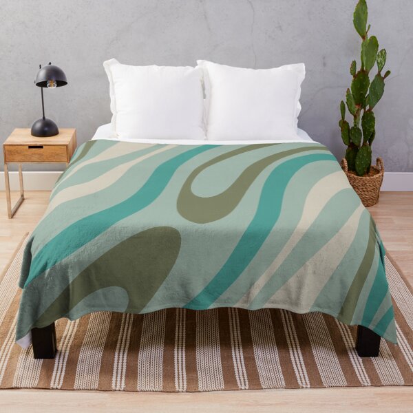 Artikelvorschau, Wellenförmige Loops Retro abstraktes Muster in Vintage Olive Celadon Green Teal Blue entworfen und verkauft von kierkegaard.