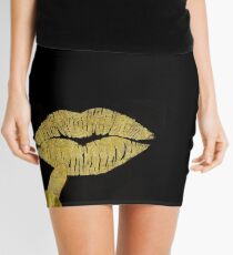 Golden Stardust Kiss lipstick, faux glitter lips, fashion art Mini Skirt
