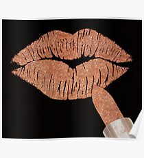 Rose gold Kiss metallic glitter lips fashion art Poster