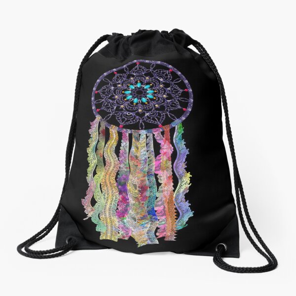 Watercolor Lace Dream Catcher Drawstring Bag