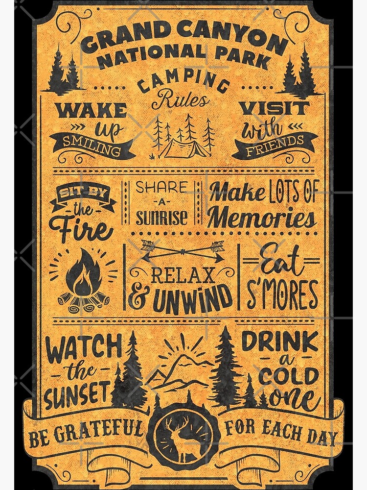"Grand Canyon National Park Camping Rules" Poster for Sale by