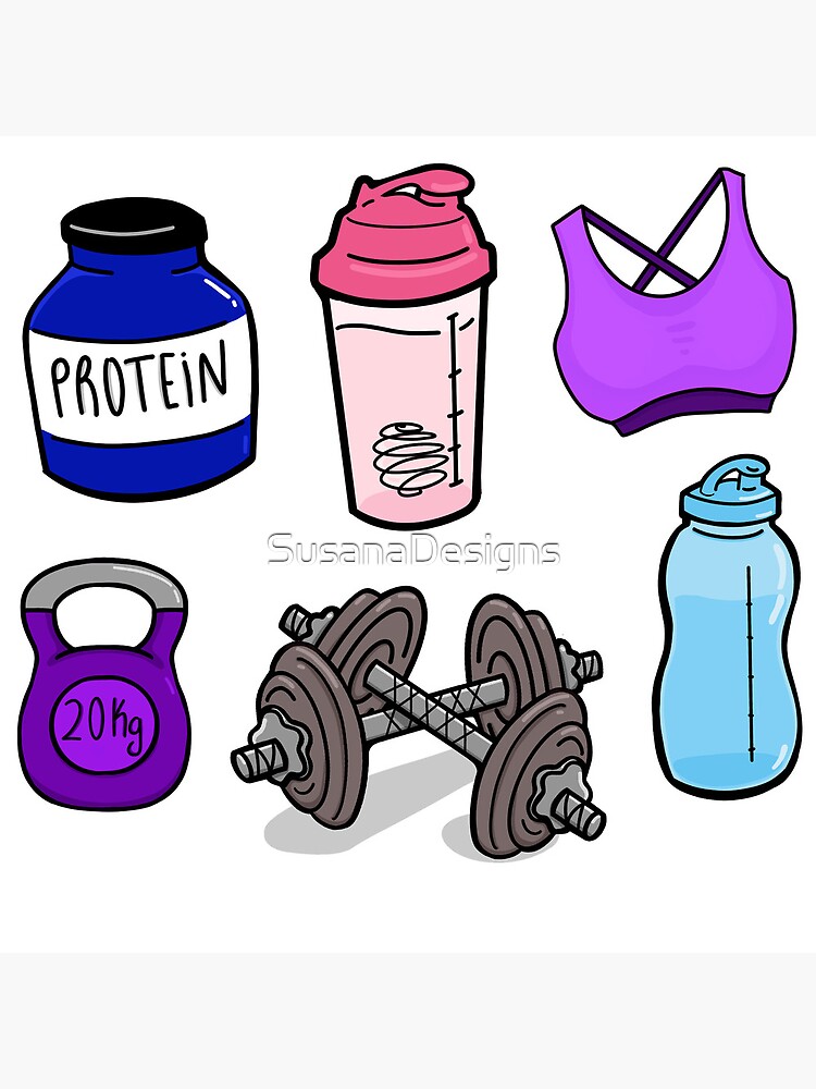 Gym Essentials Shaker, Kettlebell, Dumbbells, rope | Sticker