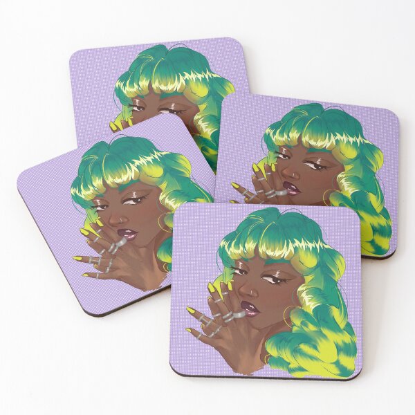 Item preview, black illustrative girl with green yellow ombre hair glossy lips designed and sold by gi-gianna.