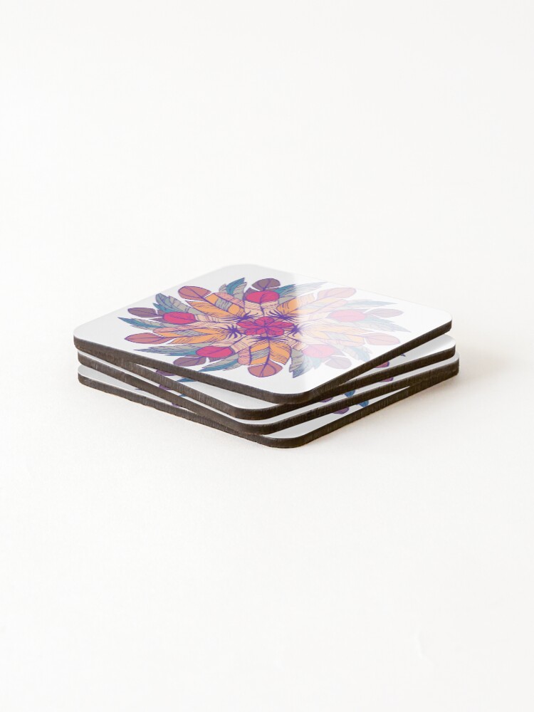 Thumbnail 4 of 5, Coasters (Set of 4), Hand Drawn Colored Circular Pattern designed and sold by Rittichai.