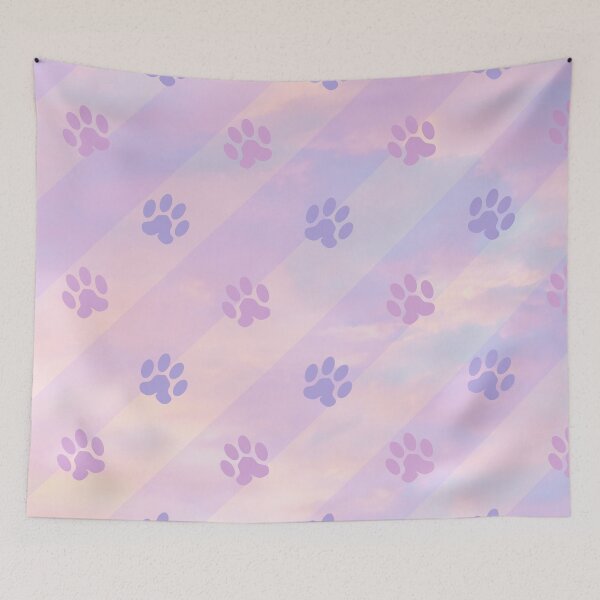 Item preview, pastel purple striped cat and dog paw print  designed and sold by Beeroclock.