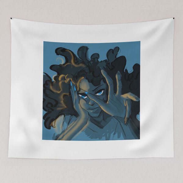 Item preview, chica negra con cabello afro esponjoso tema azul designed and sold by gi-gianna.