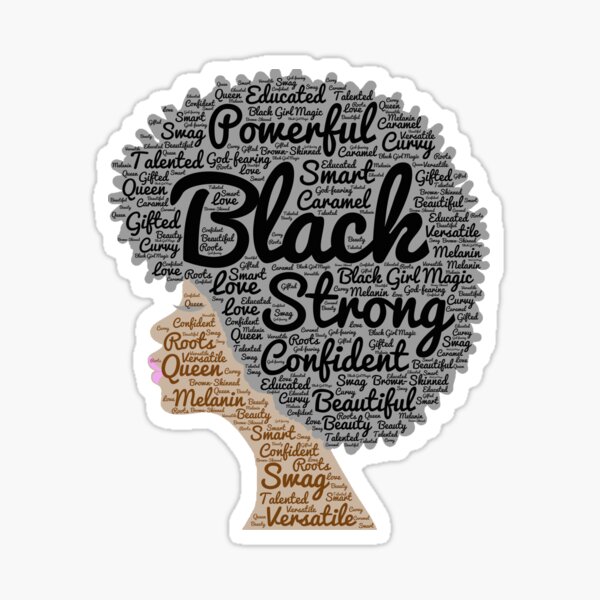 Black Woman Natural Hair Words In Afro Sticker