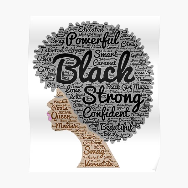 Black Woman Natural Hair Words In Afro Poster