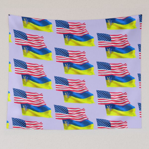 Item preview, USA flag, Ukrainian emblem, Ukraine designed and sold by PrintGood.