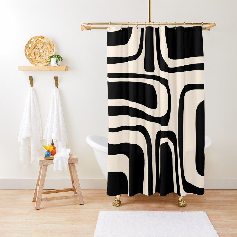 Palm Springs Retro Midcentury Modern Abstract Pattern in Black and Almond Cream Shower Curtain