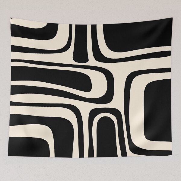 Item preview, Palm Springs Retro Midcentury Modern Abstract Pattern in Black and Almond Cream designed and sold by kierkegaard.