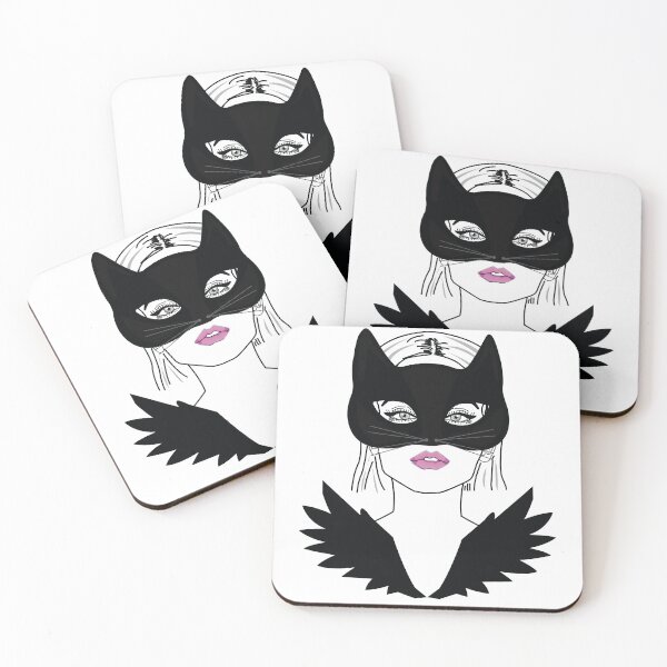 Item preview, Lady in a Masquerade wearing half cat face mask and black winged dress, Line Art  designed and sold by SGS-.
