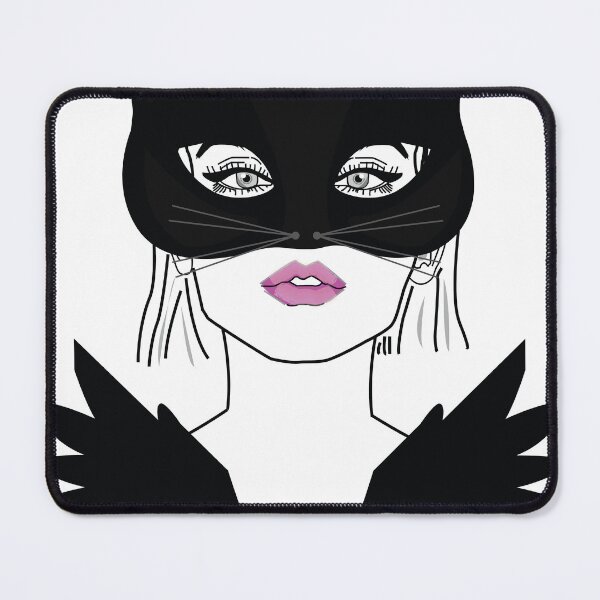 Item preview, Lady in a Masquerade wearing half cat face mask and black winged dress, Line Art designed and sold by SGS-.
