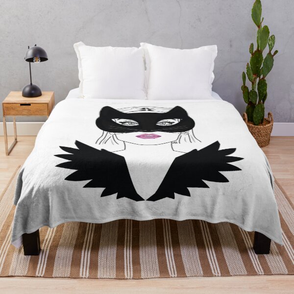 Item preview, Lady in a Masquerade wearing half cat face mask and black winged dress, Line Art designed and sold by SGS-.