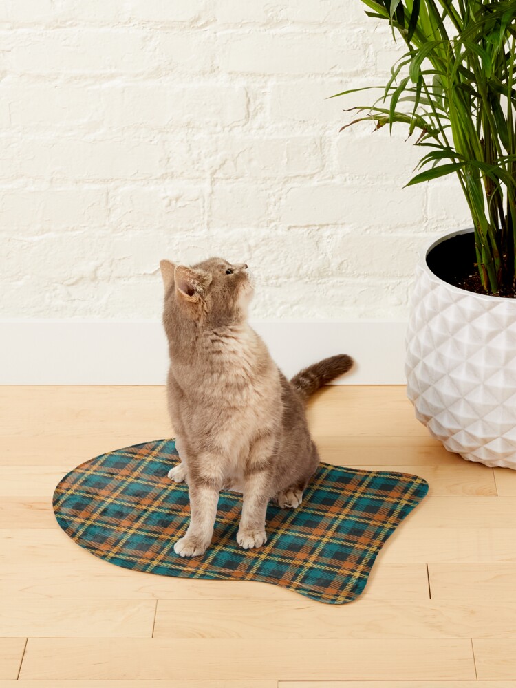 Alternate view of Tartan - Brown, Ocean Blue and Gold on a dark background Pet Mat