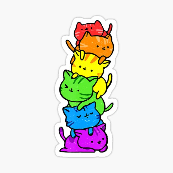 Gay Pride LGBT Kawaii Cats Pile Cute Anime Rainbow Flag Sticker