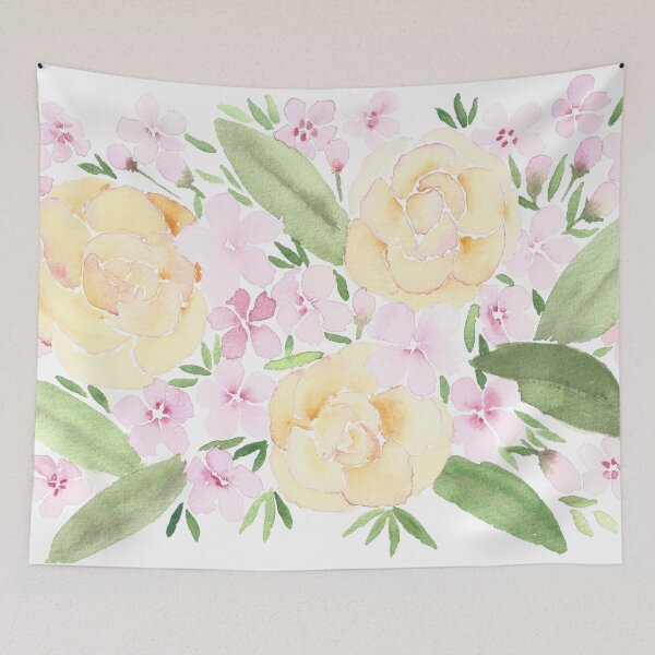 Item preview, Roses and peach blossoms, floral watercolor painting designed and sold by SharonRoseR.