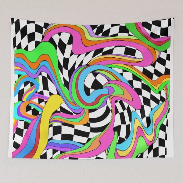 Item preview, Distorted checkboard colorful wavy pattern lines art designed and sold by Loveartse.