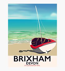 Brixham beach Devon vintage travel poster Photographic Print