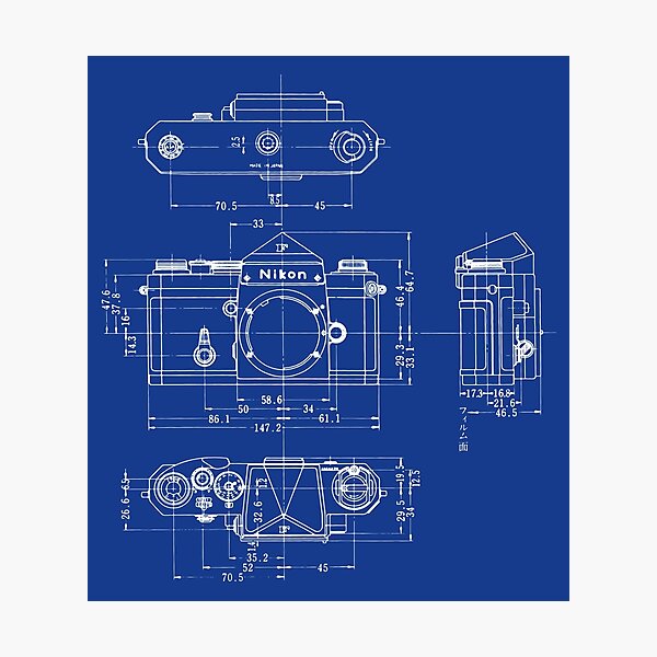 Nikon F Blueprint Vintage Classic Camera Photographic Print
