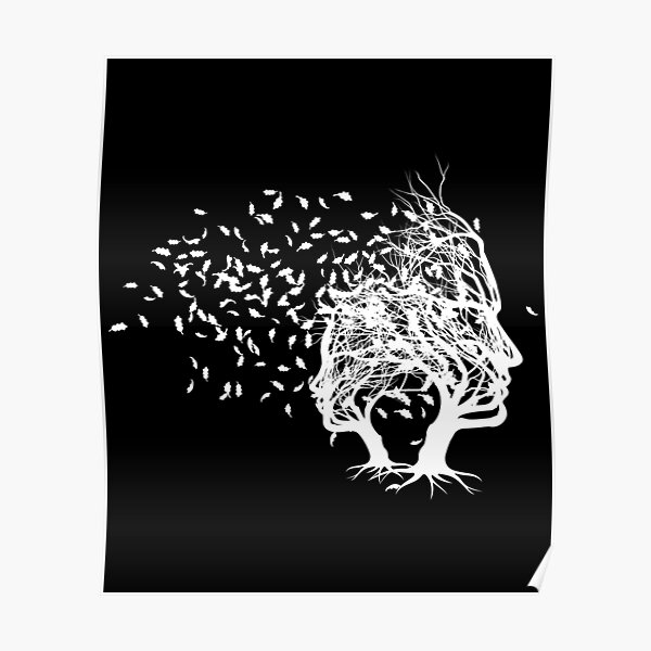 "Optical Illusion Tree Faces With Leaves Blowing Cool Novelty Design