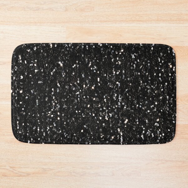 Black and white shiny faux glitter sparkles Bath Mat