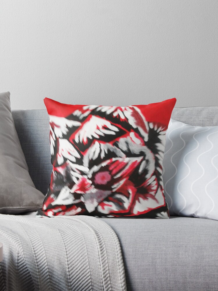 Thumbnail 1 of 4, Pillow, Red Abstract Flowers designed and sold by LBlaze.