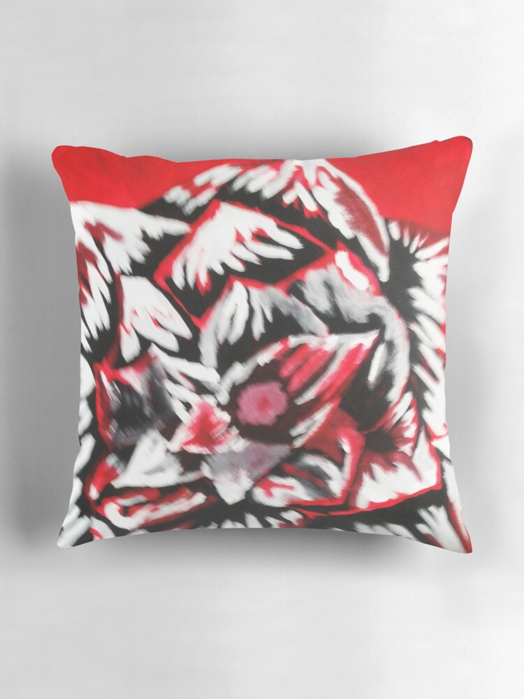 Thumbnail 3 of 4, Pillow, Red Abstract Flowers designed and sold by LBlaze.
