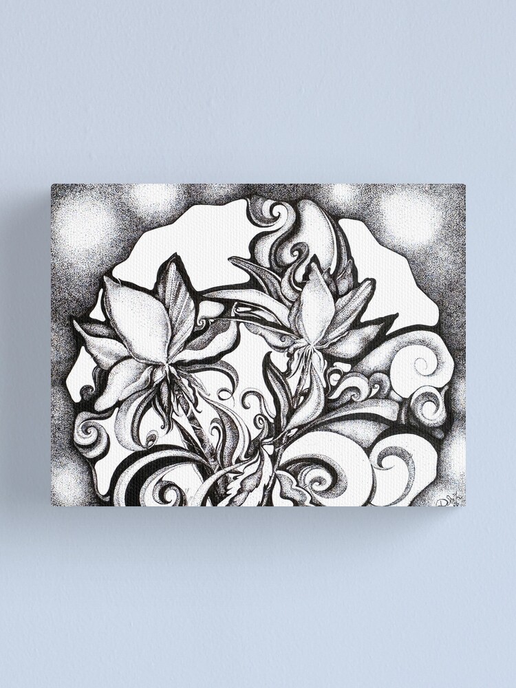 Alternate view of Lily Garden, Ink Pointillism Drawing Canvas Print