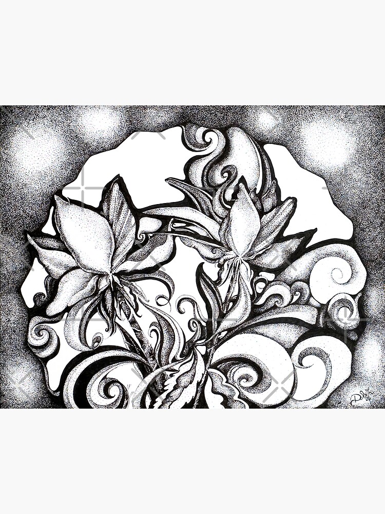 Lily Garden, Ink Pointillism Drawing by djsmith70