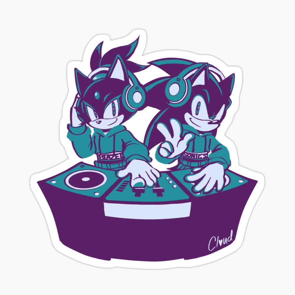 Sonic The Hedgehog and Blaze The Cat DJ RUSH Sticker Sticker for