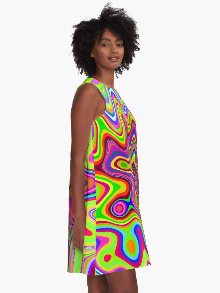 Alternate view of Psychedelic Glowing Colors Pattern A-Line Dress