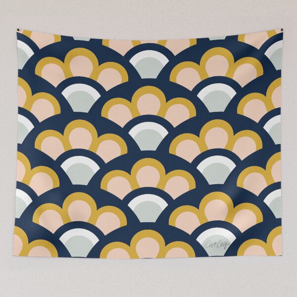 Item preview, Flower Power Seigaiha Wave – Marigold & Mint designed and sold by Cat Coquillette.
