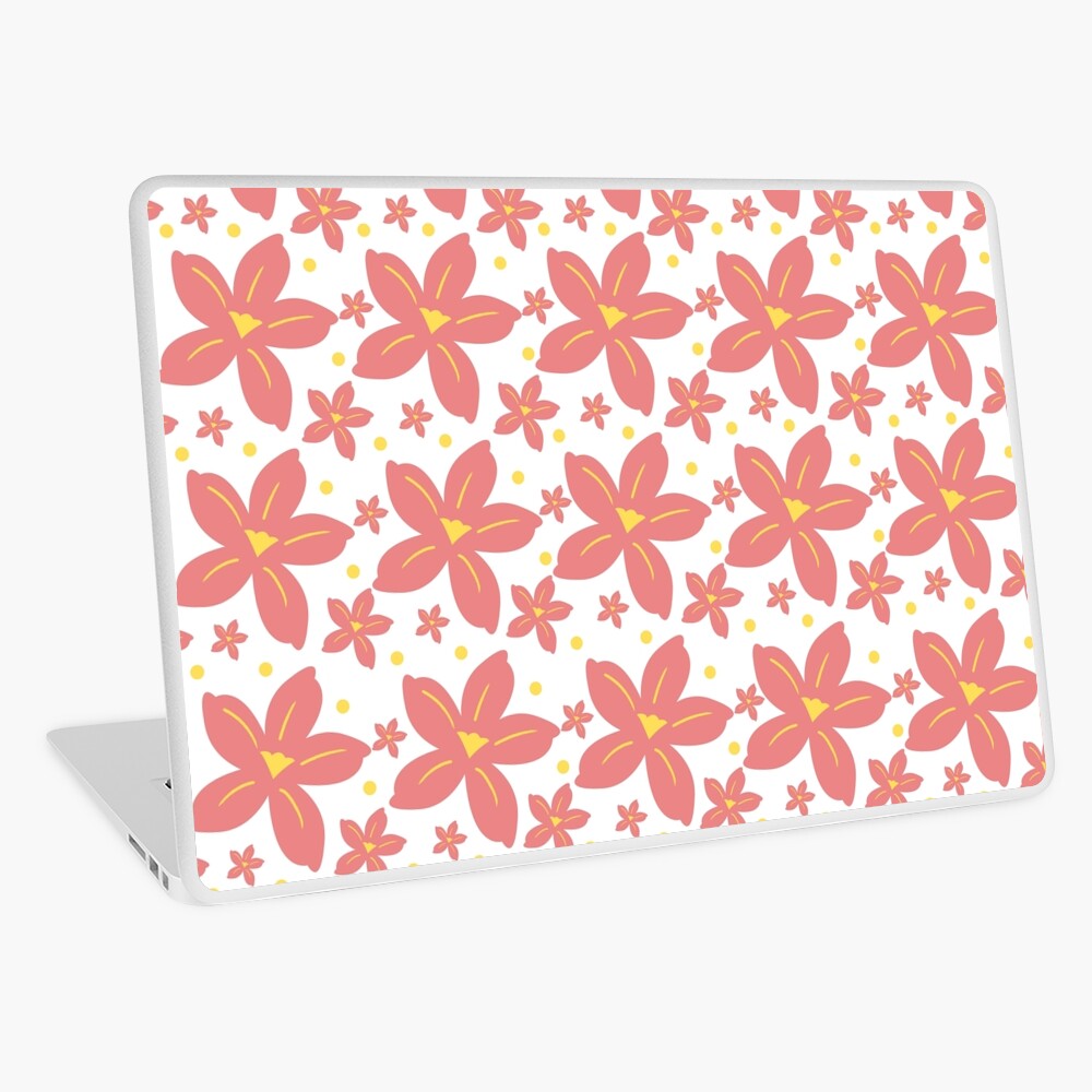 Peach Pink & Yellow Floral Grid Laptop Skin