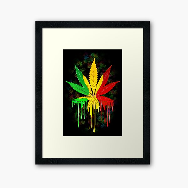 Marijuana Leaf Rasta Colors Dripping Paint Framed Art Print