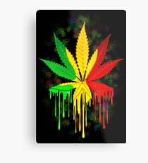 Marijuana Leaf Rasta Colors Dripping Paint Metal Print