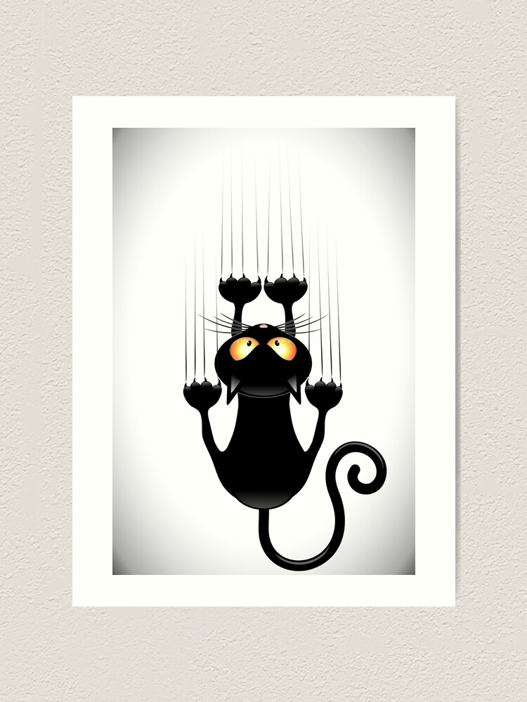 Black Cat Cartoon Scratching Wall Kunstdruck Von Bluedarkart Redbubble