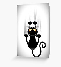 Fun Cat Cartoon Scratching Wall Greeting Card