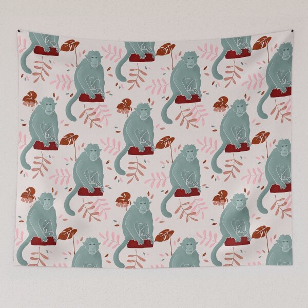 Item preview, Teal Rhesus Macaque Monkey Pattern designed and sold by illustrations by debs.