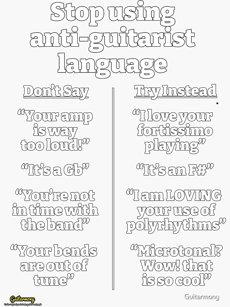 Thumbnail 3 of 3, Sticker, Anti-Guitarist Language - White Text designed and sold by Guitarmony.