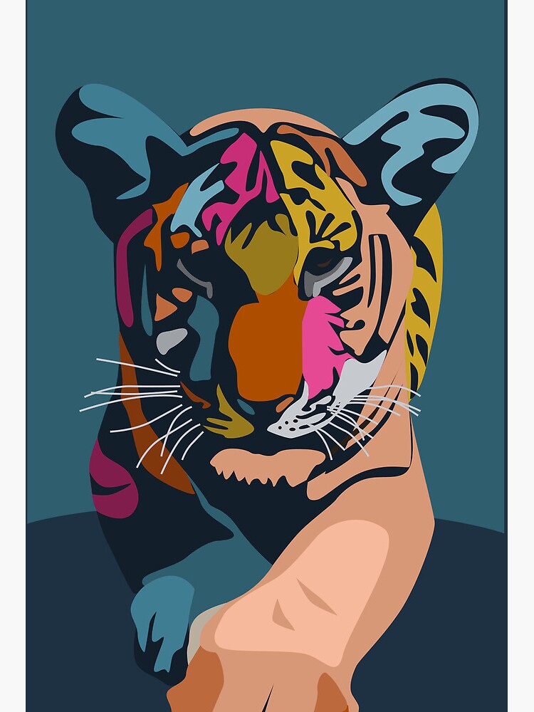 Aperçu 2 sur 2. Impression rigide avec l'œuvre Tigre coloré créée et vendue par emiliewhite.