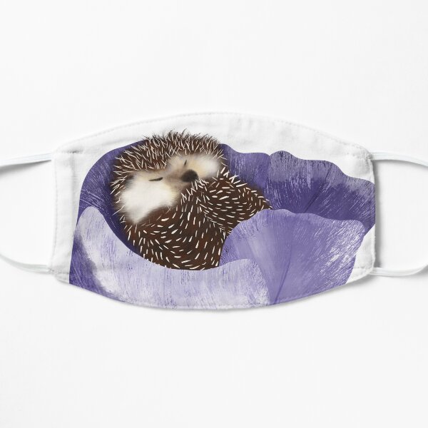 Cute Hedgehog Sleeping In Purple Tulip Flat Mask