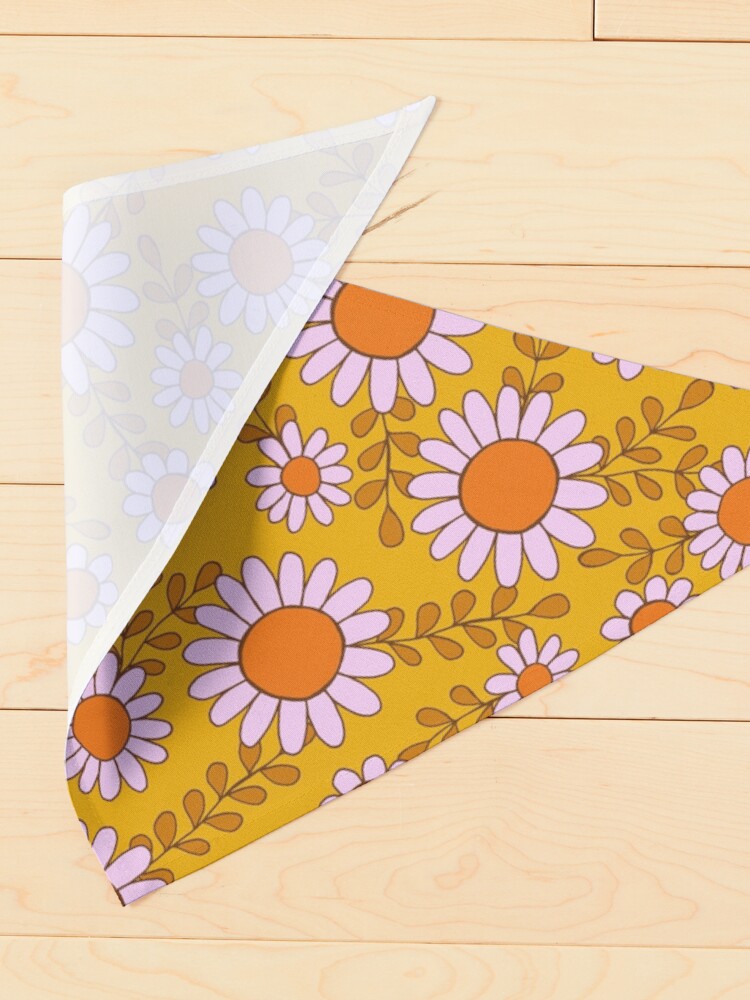 Thumbnail 4 of 6, Pet Bandana, Retro 70s daisy flowers botanical pattern in orange and pink designed and sold by natalisapattern.
