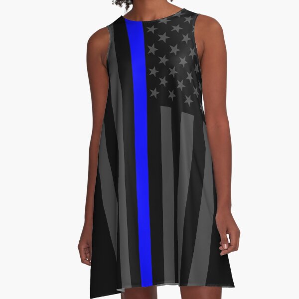 The Symbolic Thin Blue Line on American Flag A-Line Dress