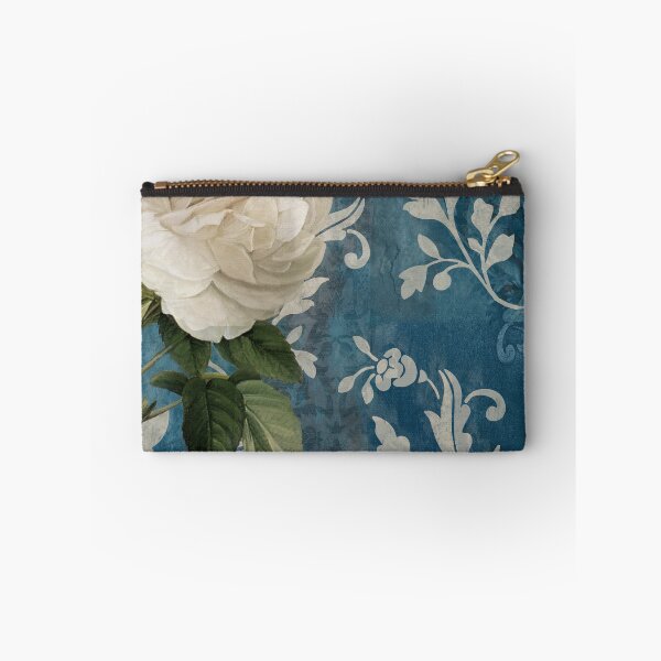 Item preview, Anastasia White Rose Blue Damask designed and sold by Sasha Art Gallery.