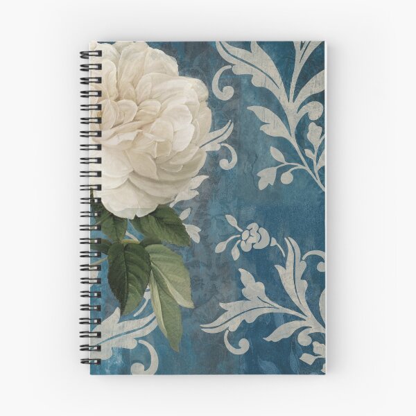 Item preview, Anastasia White Rose Blue Damask designed and sold by Sasha Art Gallery.