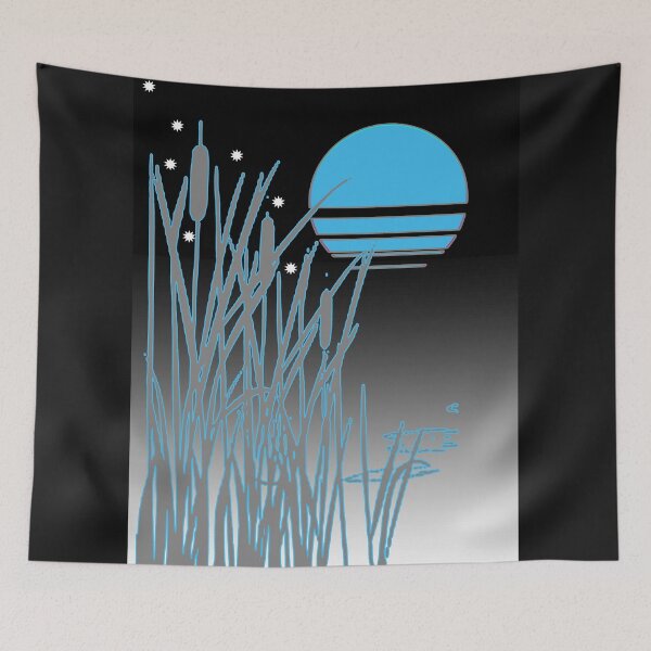 Item preview, Cat Tail Pond Moon Star Wet Grey Blue designed and sold by montezwalls.