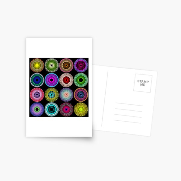Colorful String Stars on Black Postcard